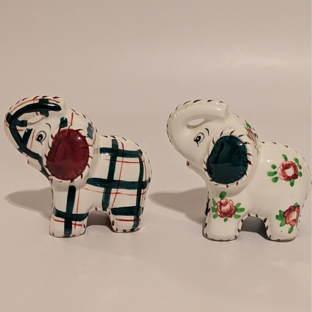 Vintage‎ Quilted Elephant Salt And Pepper Shakers Floral Made In Japan